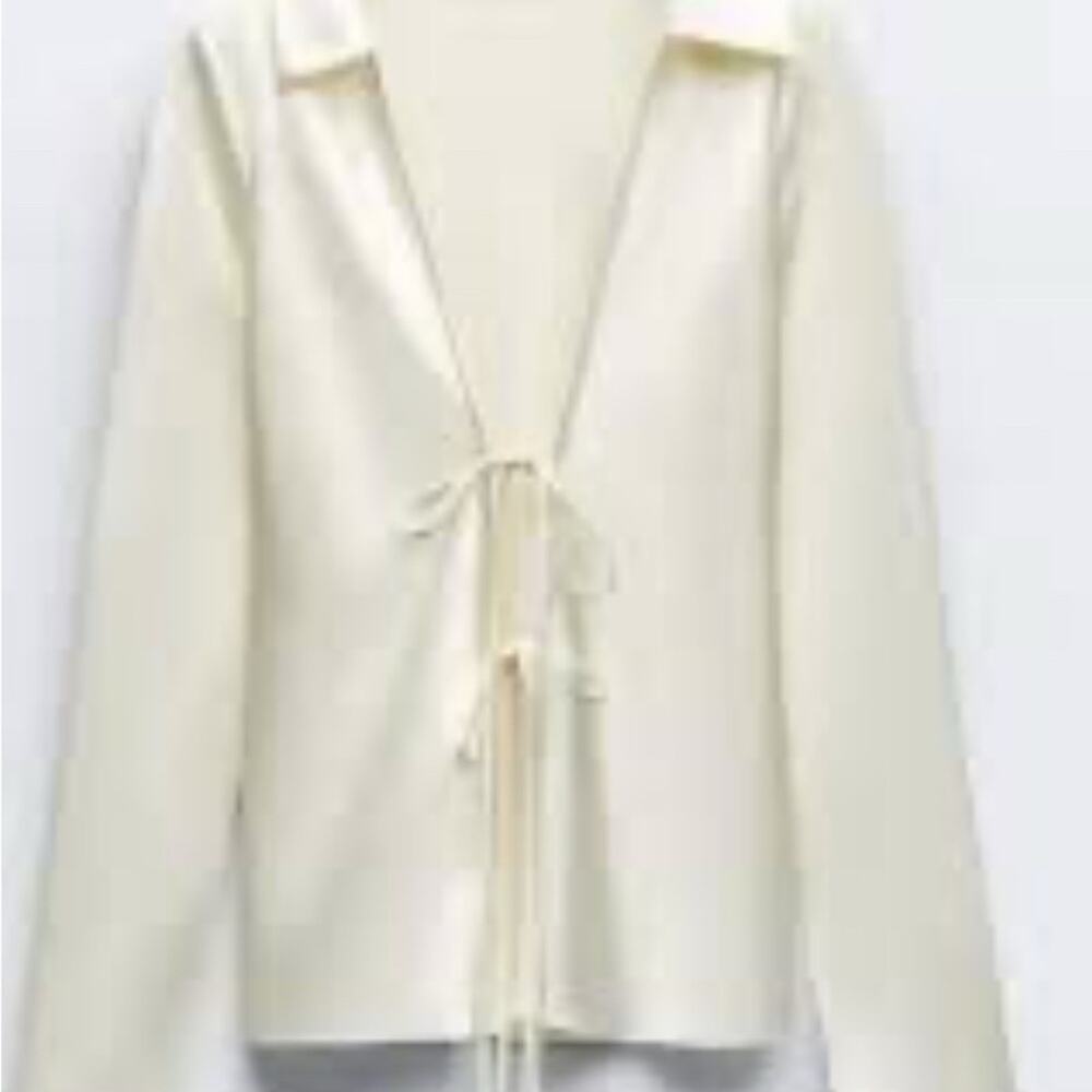 Zara Ivory Lace-Up Satin Blouse NWT Size Large - Picture 6 of 6